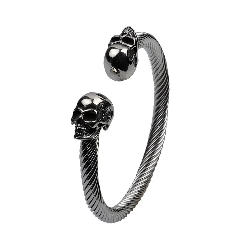 Ready Stock Vintage Stainless Steel Skull Twisted Cable Bangle Bracelet