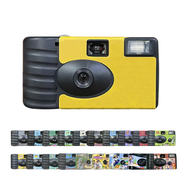 Оптовая продажа Одноразовая камера 35 мм пленка цифровой милый мультфильм логотип напечатан со вспышкой одноразового использования