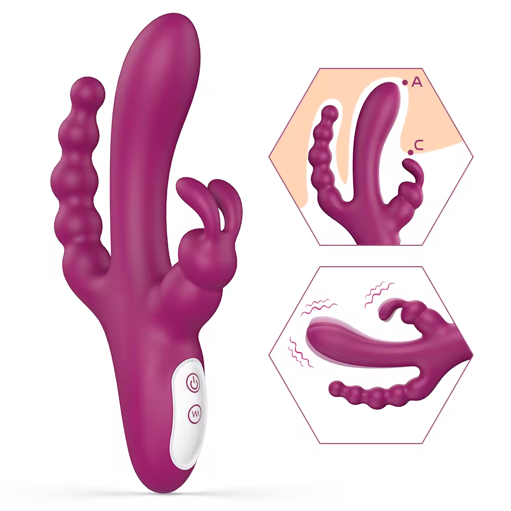 Burgundy Triple Motor Rabbit Vibrator with Anal Beads