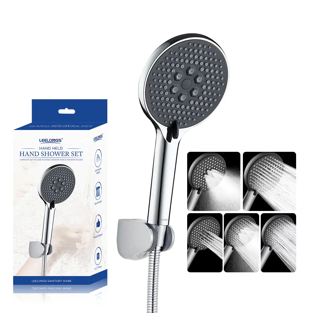 New style Bath 5 Functions black Handheld Rainfall Shower Head High Pressure Portable Hand Shower For Hard Water