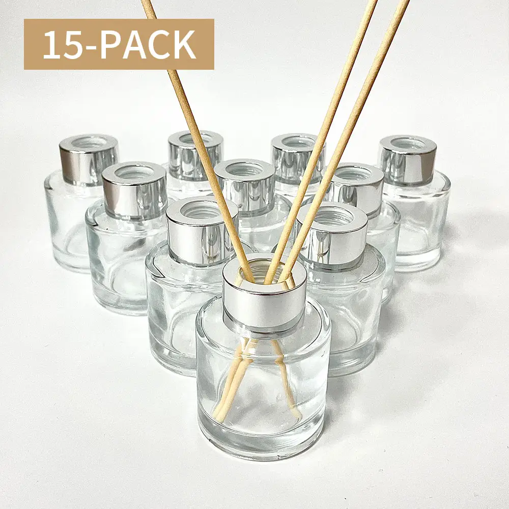 Botellas difusoras de vidrio de 50ml, 100ml, 150ml, tarros de aromaterapia, botellas recargables de caña vacías, botella difusora con tapa y tapón
