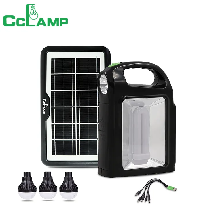 CCLAMP Solar Panel Power Generator LED Lighting System Kit USB Charger 3 LED Bulbs 5 in 1 Charger Cable Portable Solar Kit