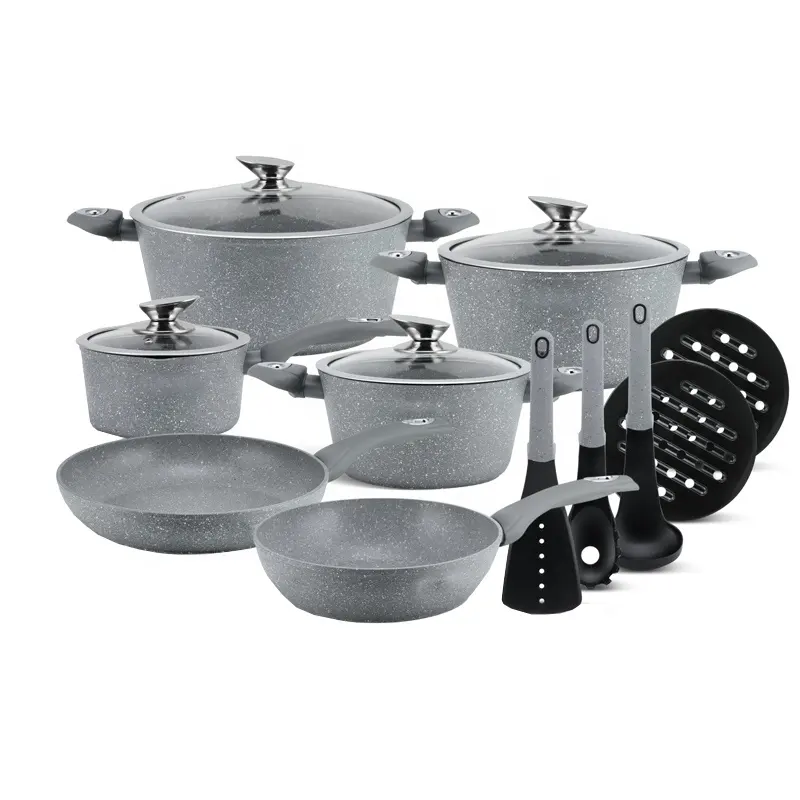15個の灰色の大理石の調理器具セット誘導鍋とフライパンセット