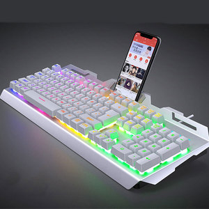 Teclado luminoso para ordenador de escritorio, accesorio de tallado plateado V2, sensación mecánica, con cable para juegos