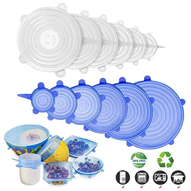 Tampas de silicone expansíveis reutilizáveis, resistentes ao calor, para manter os alimentos frescos e copos de chá