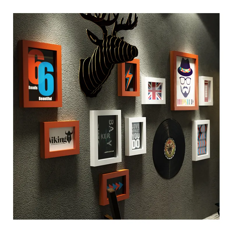 Mur de Bois 3d cadre photo Avec Cerf Monter Et Disque Vinyle