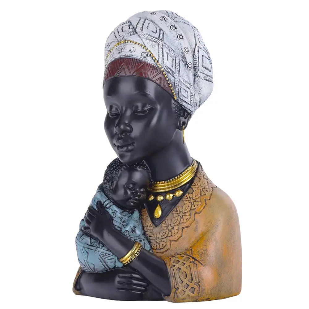 Buste de femme africaine Sculptures d'art africain, statue de femme et de fils afro-américains, décoration d'intérieur en résine