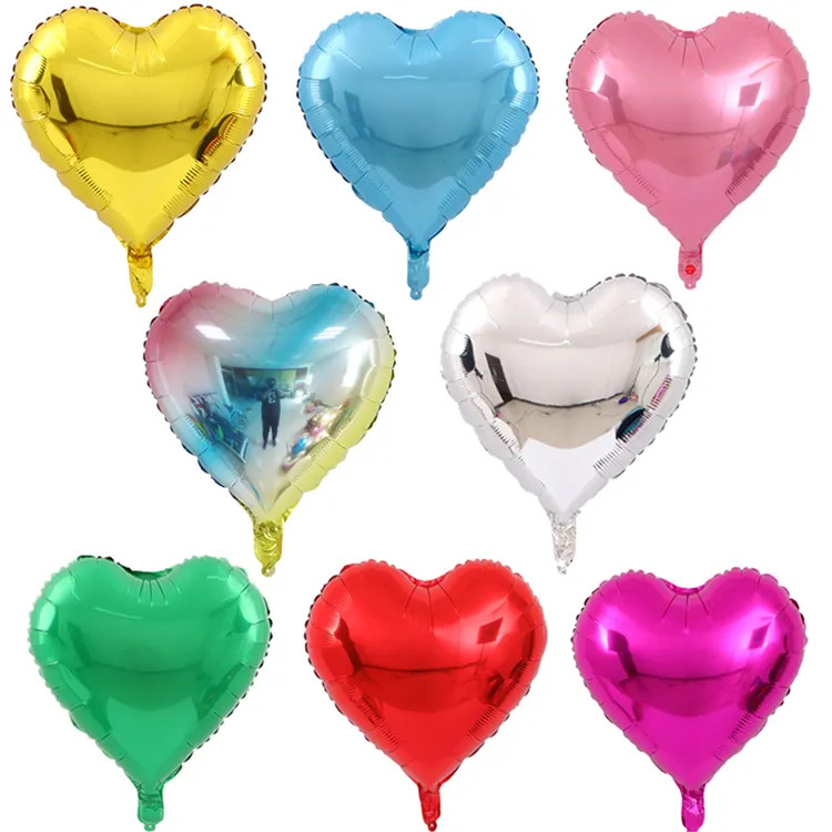Balão laminado de hélio de 18 polegadas, balão decorativo de folha de alumínio para festa de aniversário e casamento, cor pura em forma de coração