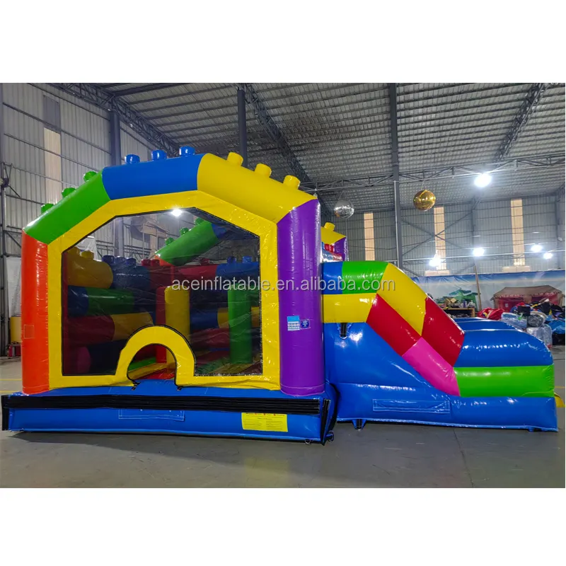 commercial party inflatable bouncer bounce house slide combo for kids Crossover Building Block inflatable bouncy jumping castle