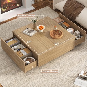 Wholesale Large Rectangle Oak Extendable <strong>Square</strong> Coffee <strong>Table</strong> with 2 Drawers Rectangle Center <strong>Table</strong> for Home Furniture - Product Image 1