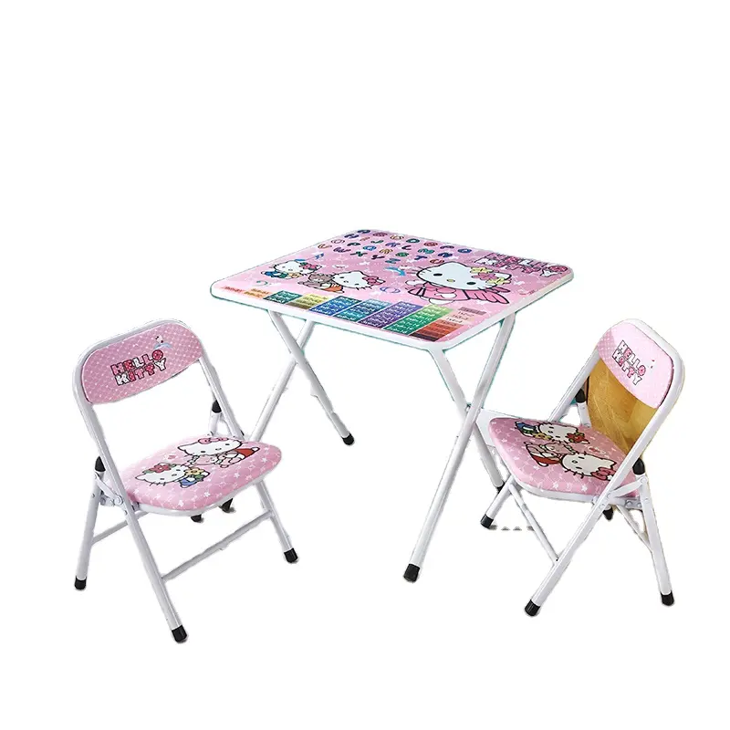 Mesa e cadeira dobrável para crianças, mesa de estudo e cadeira de madeira para crianças, design de desenho animado, mesa escolar asiática, caixa adorável para crianças