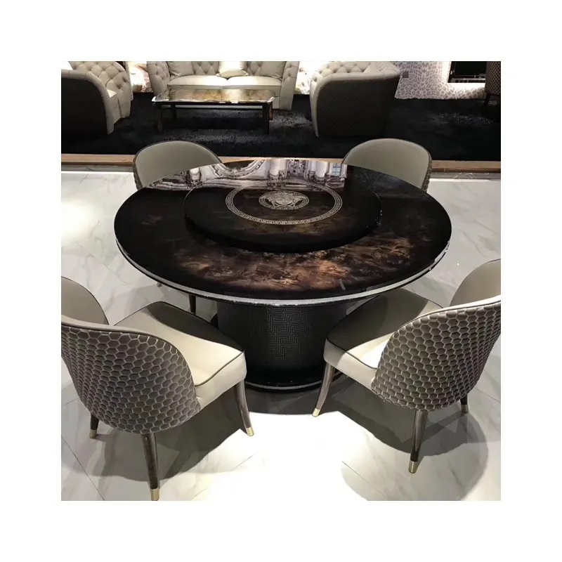 高級無垢材クラシックマット生地バールベニヤピアノラッカーダイニングルーム家具セットダイニングテーブル