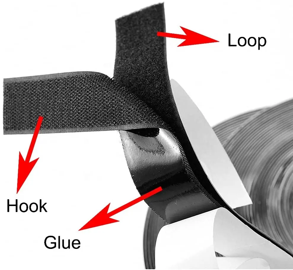 Velcros-Cinta adhesiva de nailon, ecológica, negra, elástica, con gancho y bucle