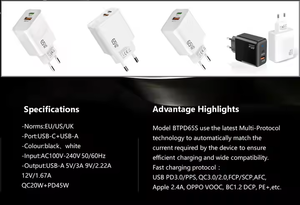 ที่ชาร์จ65W us/eu/uk อะแดปเตอร์ A + C ที่ชาร์จ USB-C บล็อกที่ชาร์จโทรศัพท์แบบพกพาสำหรับ Huawei สำหรับแอปเปิ้ล - Product Image 6