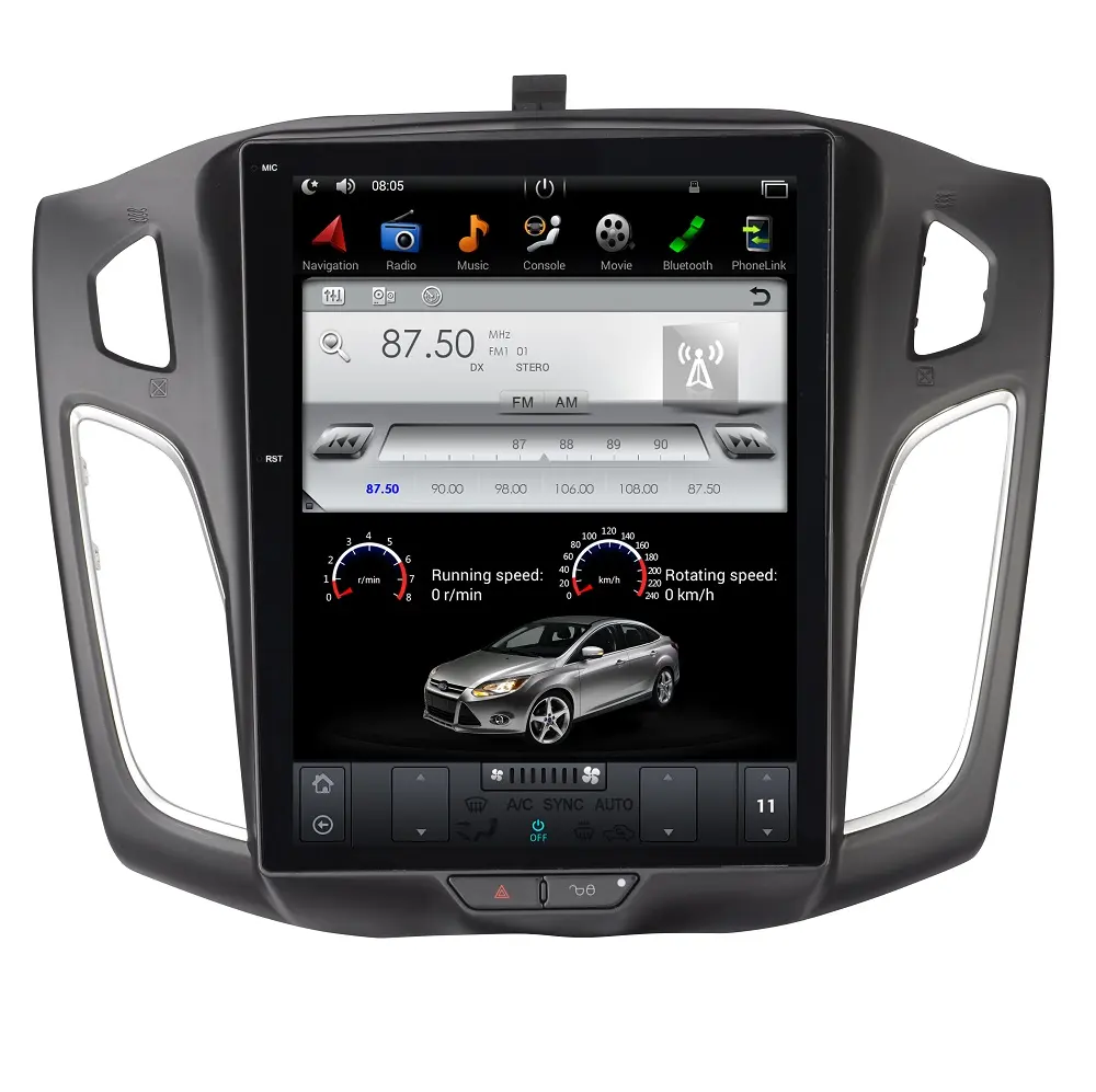 Kit de multimídia automotivo android 10.4 ", vertical, gps, para ford focus 2012-2016, compatível com controle de volante, canbus