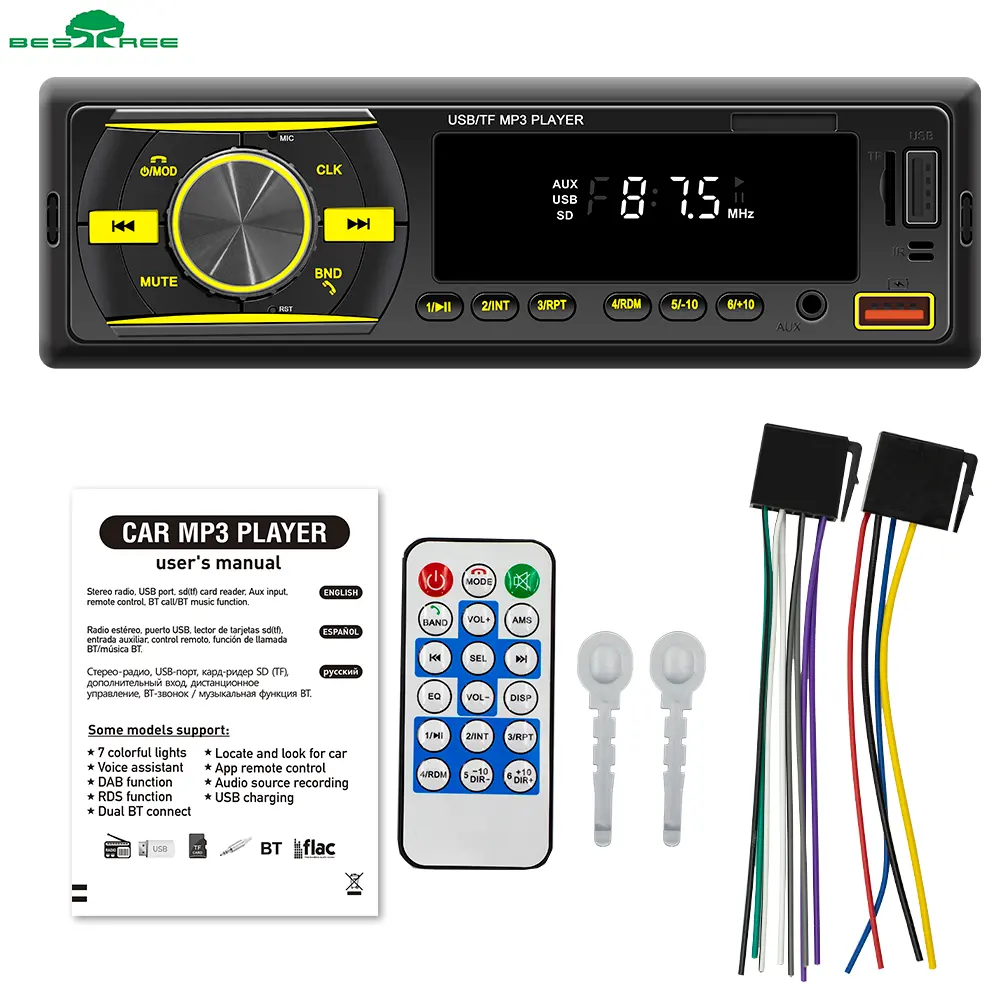 Bestree 2023 Nieuwe Aankomst Auto Audio Mp3 1 Din Bt Geluidssysteem Dc 12V Auto Tape Mp3 Speler Met Fm Wma Sd Usb Radio De Coche Stereo