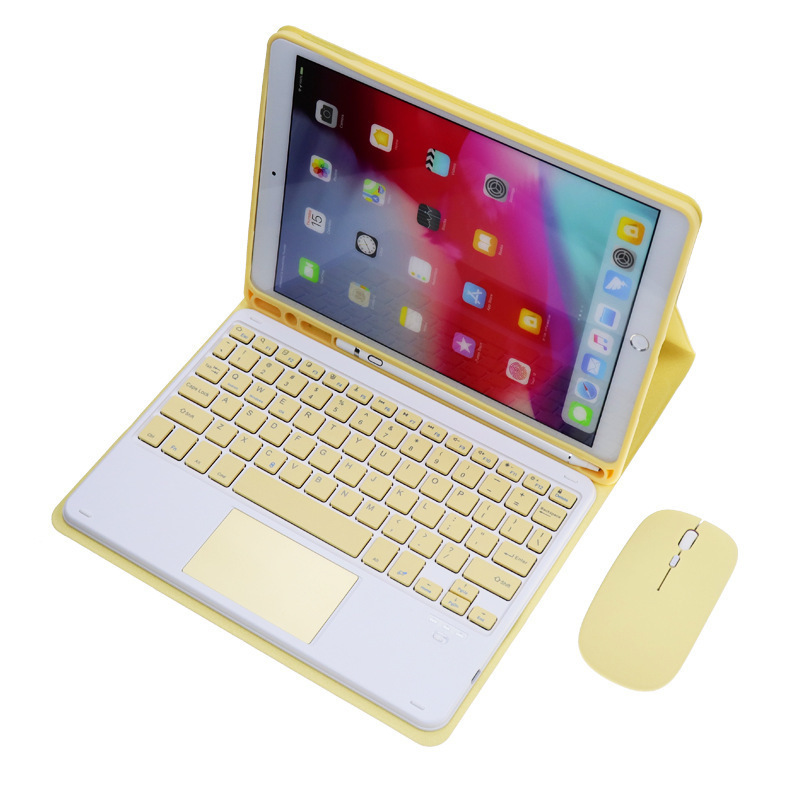 Étui en cuir jaune clavier et souris tactiles carrés