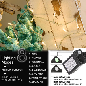 33FT 66FT Multicolor LED Luces de Navidad Twinkle Light Outdoor 8 Modos Plug In String Lights para Navidad Boda Fiesta Árbol - Product Image 2