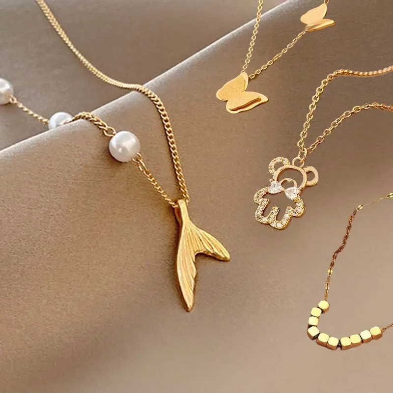 Venta al por mayor personalizado mariposa perla letra inicial de acero inoxidable oro circón corazón estrella Luna collares joyería fina de moda de las mujeres