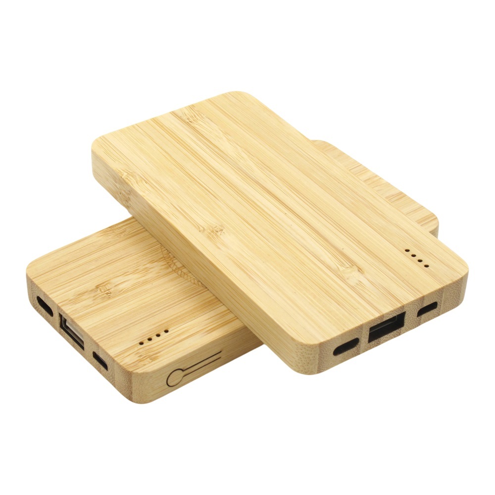 Batterie externe en bambou naturel avec logo personnalisé