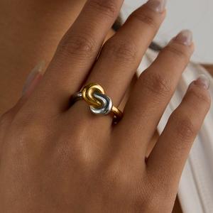 Chic Dual Tone Knot Design Gold <strong>Silver</strong> Tone Ring for Women Casual Formal Wear - Product Image 5