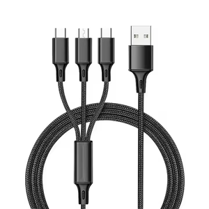 สายชาร์จไนล่อน3-in-1คุณภาพสูง Micro-USB Type-C สำหรับแอนดรอยด์คอมพิวเตอร์แอปเปิ้ลเครื่องสแกนบาร์โค้ดถักเปียจากโรงงาน - Product Image 4
