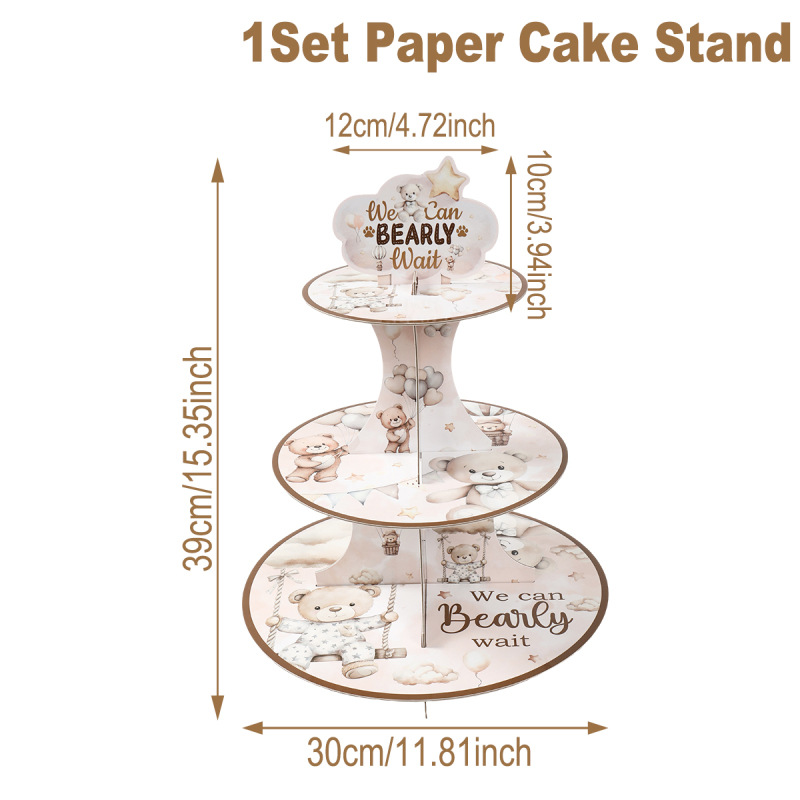 WHITE - brown bear love balloon cake stand-1 set