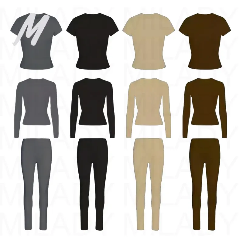 Özel kadin giyim iki parçalı Set Skim Loungewear Casual tayt kadınlar için nakış logosu ile Set 2023 güz kış