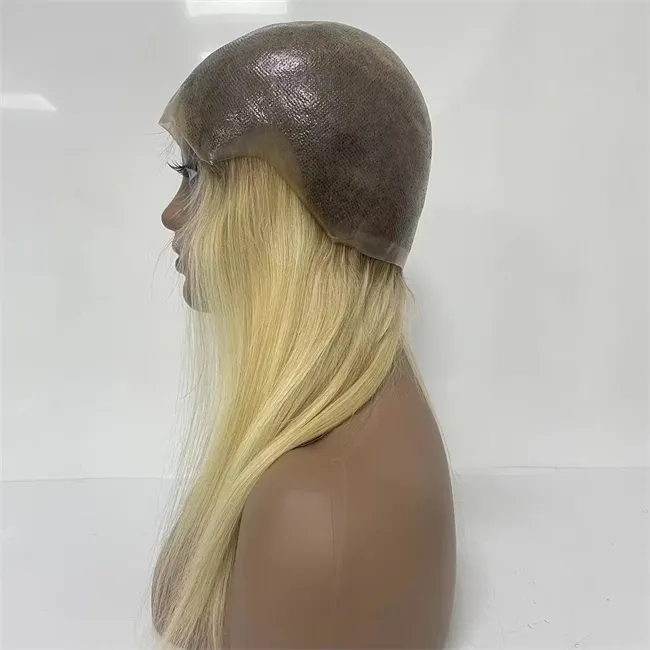 Peluca de cabello humano Remy brasileño para mujer, pelo liso y sedoso con degradado T6/613, peluca médica de silicona sintética completa