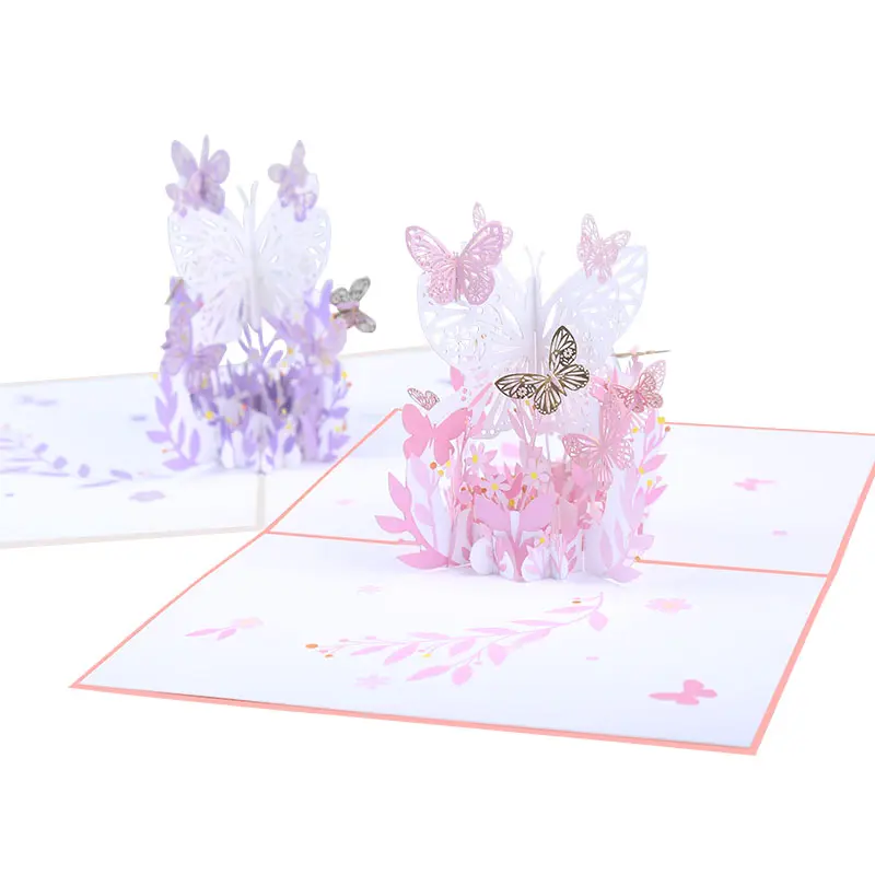 Handgemaakt Papier Laser Gesneden Kaarten Verjaardag Valentines Vlinder Bruiloft Uitnodiging Groet 3d Pop-Up Dank U Beste Wensen Kaart