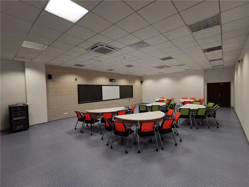 Smart classroom trapzoid desk with steel book basket mobile free combined round group 6-unit chat table