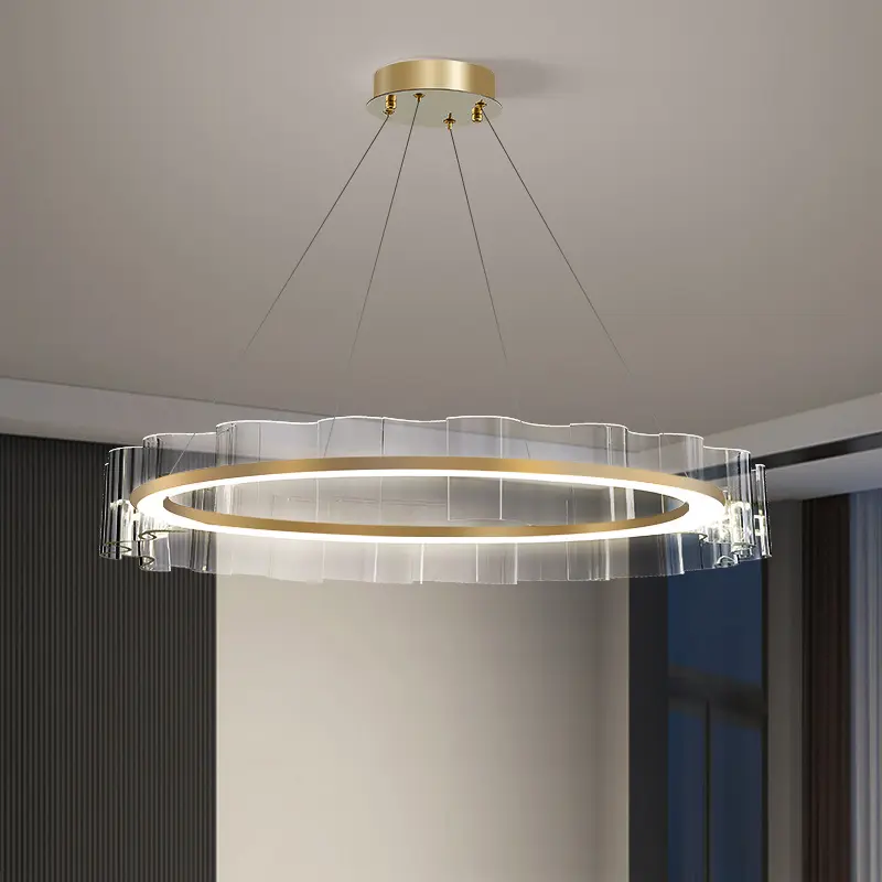 Meerosee-Lámpara de araña con anillo circular, decoración de luces de techo, luz de fibra óptica, lámpara Led de techo acrílico, MD93002