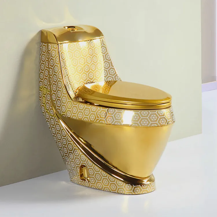 Royal luxury elettrolitico colore dorato rotondo sanitari wc water closet one piece gold ceramic toilet