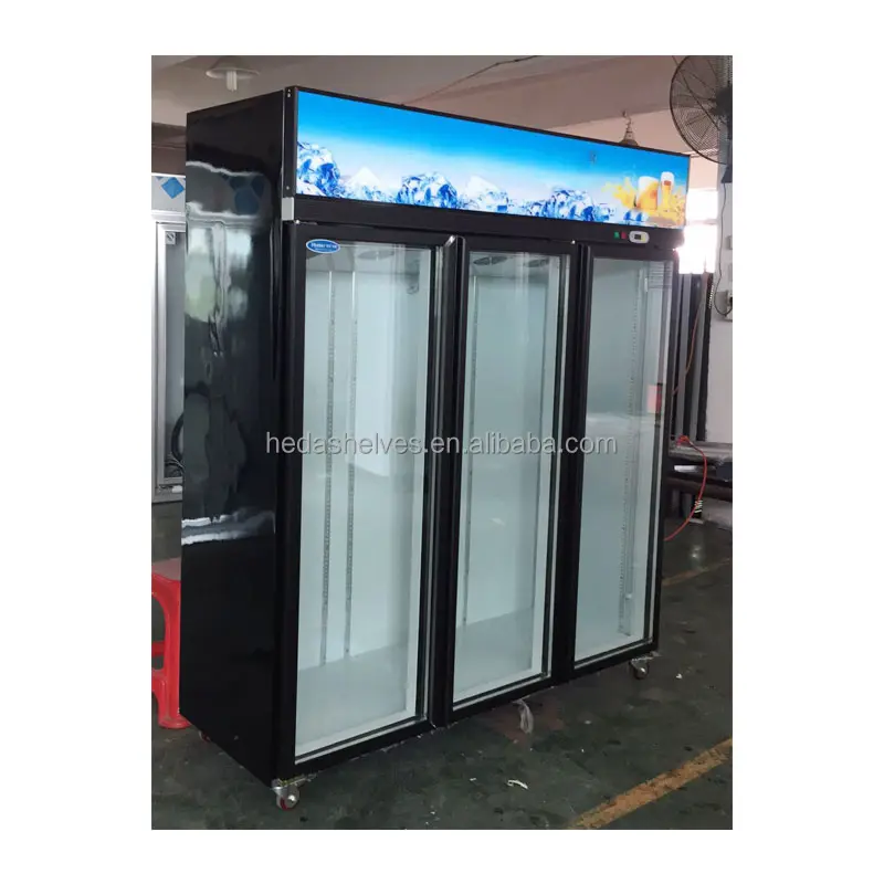 Refrigerador comercial de puerta de vidrio, equipo de nevera con pantalla vertical profunda, congelador de helados, venta al por mayor