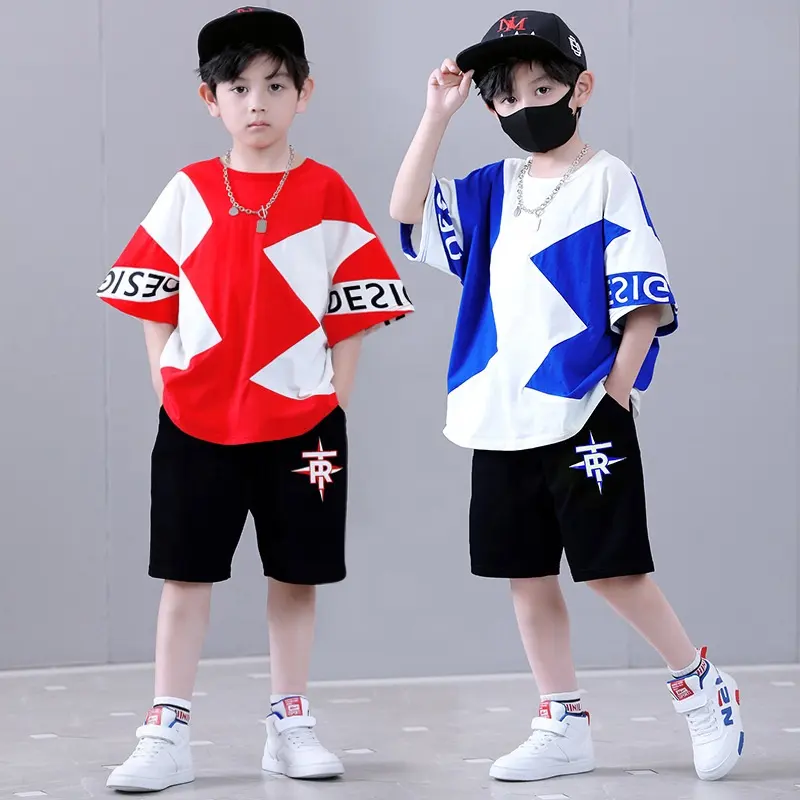 Big Boys Combinando Conjuntos de Roupas Crianças Hip Hop Camisa Urbana Shorts Coreano Verão 14 15 Anos Criança Traje De Dança Treino