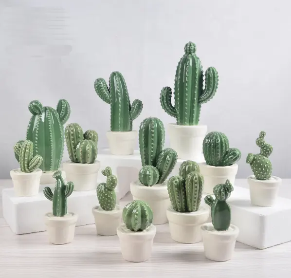 Keramik Kaktus form Ornamente Cartoon Simulation Grüne Pflanzen Topf Nordic Wohnzimmer Büro Schreibtisch Dekoration Zubehör