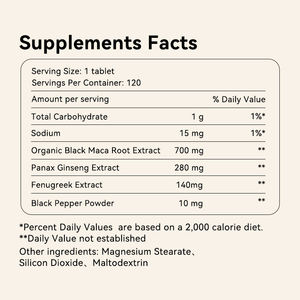 GMP-gecertificeerd zwart maca- en ginsengextract 500 mg | 120 tabletten voor energie, uithoudingsvermogen, vitaliteit en immuunondersteuning bij volwassen mannen - Product Image 5