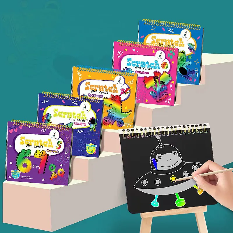 YUELU-libro de dibujos animados para niños, juguetes educativos DIY, arcoíris mágico, papel rascador, juego de arte para niños, 15 Shhet