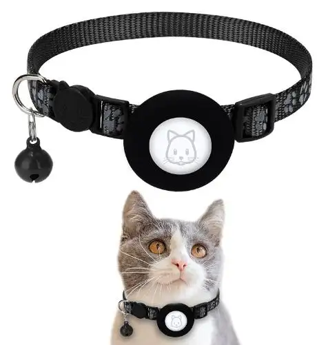 Reflektieren des süßes Haustier pfoten katzen halsband mit wasserdichtem Airtag-Halter GPS-Spur und Glocke für Kätzchen und kleine Haustier hunde einstellbare Größe