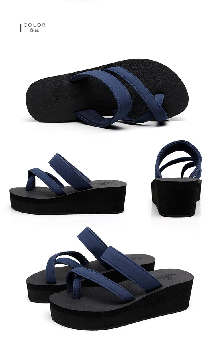 2021 Female Slippers Non-Slip Casual Flip-Flops High-Heeled Wedges Slippers Beach Platform Sandals