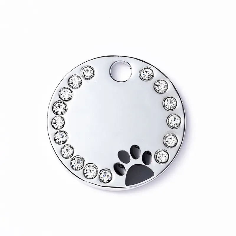 Targhette personalizzate per cani e gatti in metallo decorazione in cristallo incisa in bianco etichette identificative per zampe di cane con strass Bling per animali domestici