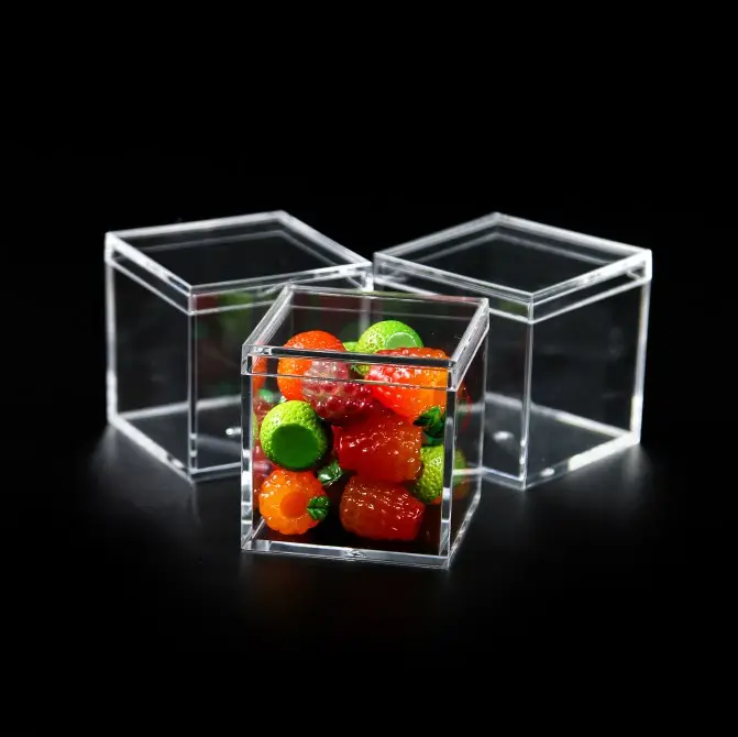 Piccola confezione regalo in acrilico trasparente scatole per bomboniere per cubo di nozze 45x45x45mm PS scatola di caramelle in acrilico