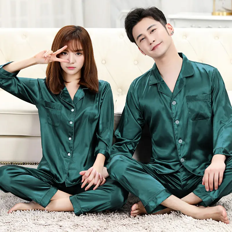 Fabricant Pyjamas unisexes sur mesure pour couple Ensembles de vêtements de nuit pour hommes et femmes Pyjamas en soie Ensemble de vêtements de détente