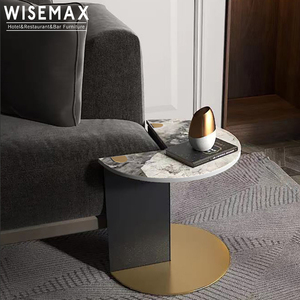 WISEMAXハイエンドラグジュアリーロックボードコーナーテーブルリビングルームサイドテーブルコーヒーテーブルステンレススチールベースゴールデンセンター付き - Product Image 2