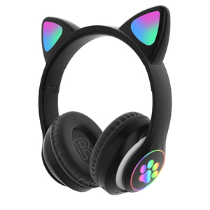 2024 SHOPIFY NEW LED Flash Cute Cat Ear BT Wireless Headphone Foldable for Girls Headphones 3.5mm AUX <strong>TF</strong> Card with Mic Helmet