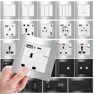 SRAN 2 + 3 pin 13A 5-pin soquete Universal 220V duplo usb plug DC 5V 2.1A tomada interruptora de alumínio preto