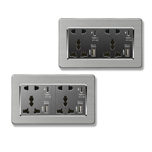 18w Type-C快速充电通用5针双电源插座，带DC 5V 3.1a Type-c USB充电器的不锈钢电源插座 - Product Image 1