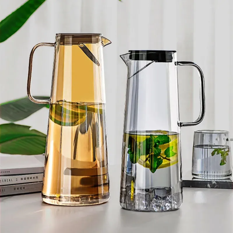 1.8L Large-capacity Tea Pot Water Bottle Juice Jug Gray Amber Glass Water Pitcher with Handle Heat Resistant Cold Hot Kettle