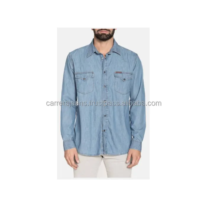 Chemise en jean pour hommes, vêtements 100% coton, léger, style occidental, décontracté, vente en gros