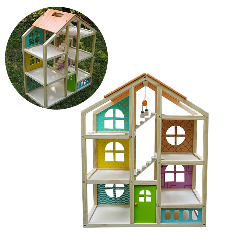 Holz Pretend Play House Baby möbel DIY Spielzeug Großes Holz großes Puppenhaus Spielzeug für Kinder